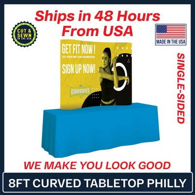 8' x 60" H Curved Single Sided Tabletop Philly Fabric Display Kit - Made in the USA